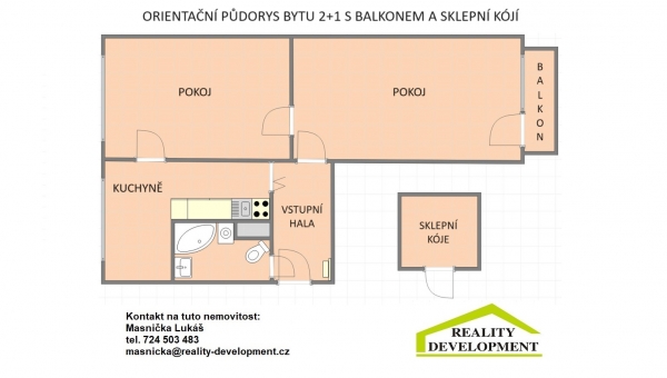 Na prodej Byt 2+1 s balkonem v obci Lišov u Českých Budějovic - PRODÁNO